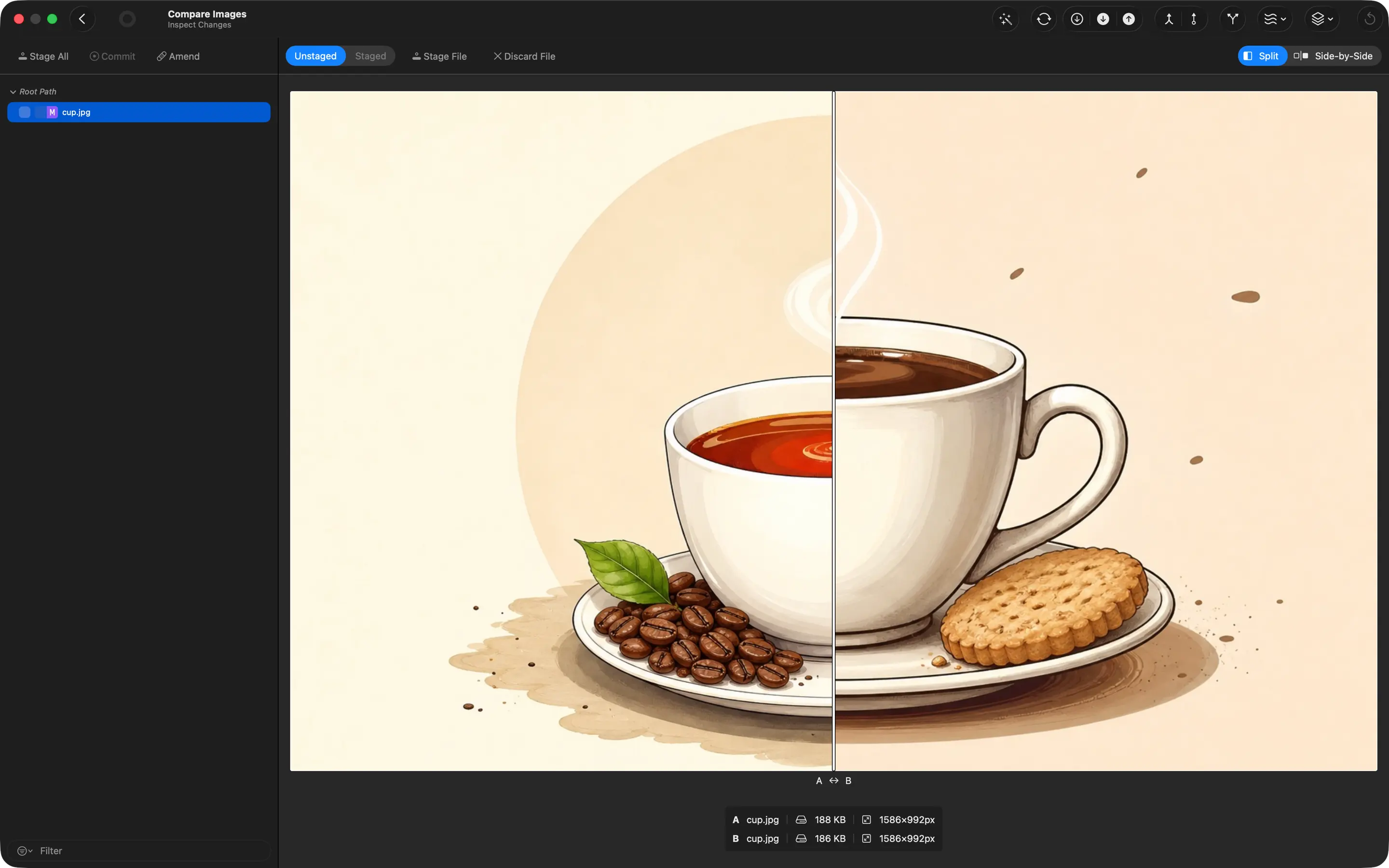 Image diff with split-screen comparison