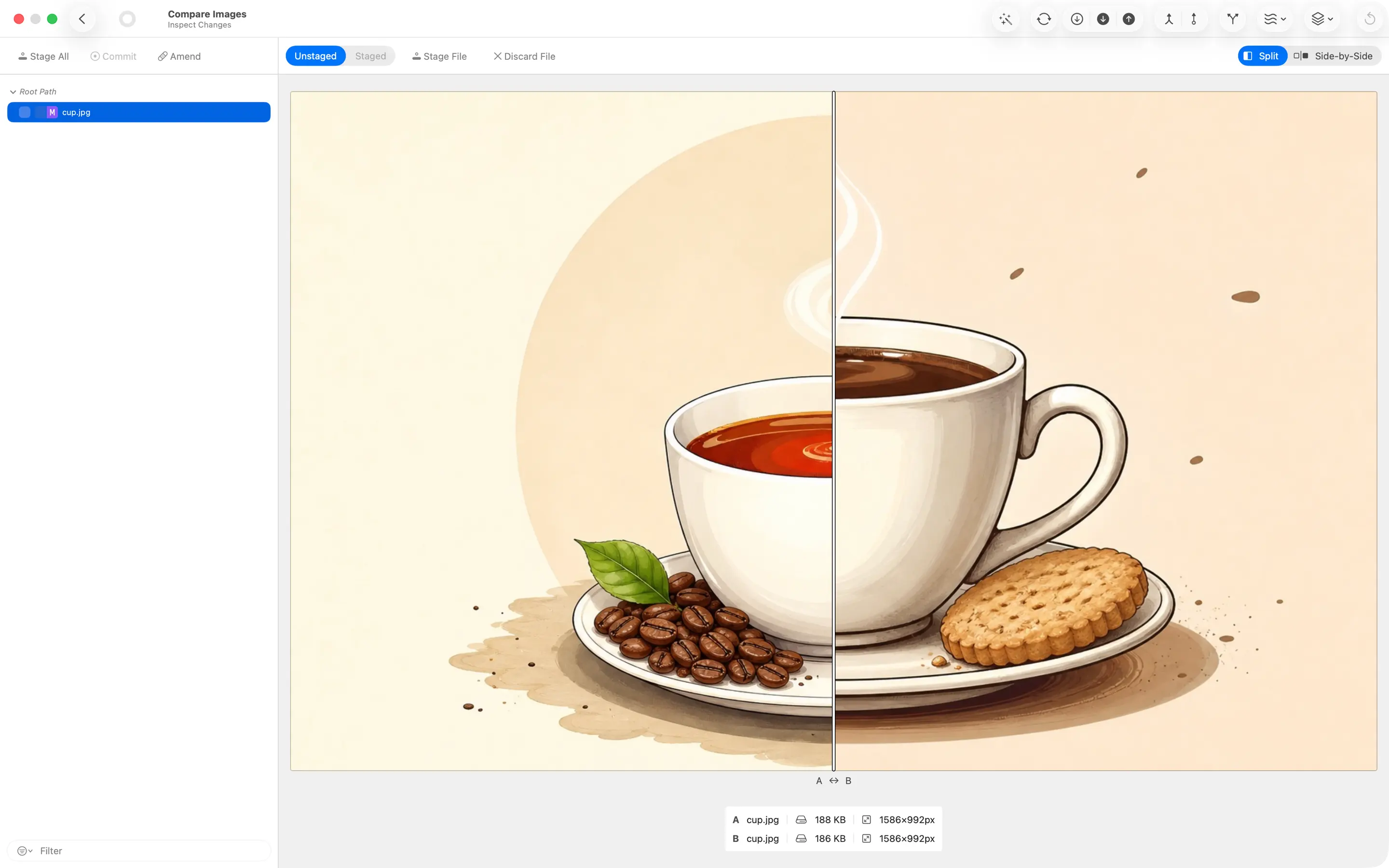 Image diff with split-screen comparison