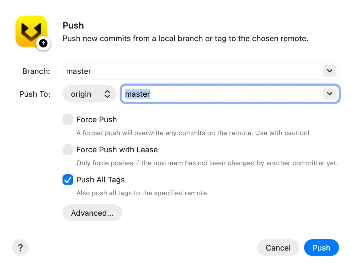 Push local changes screenshot