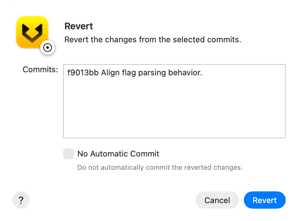 Revert selected commits screenshot