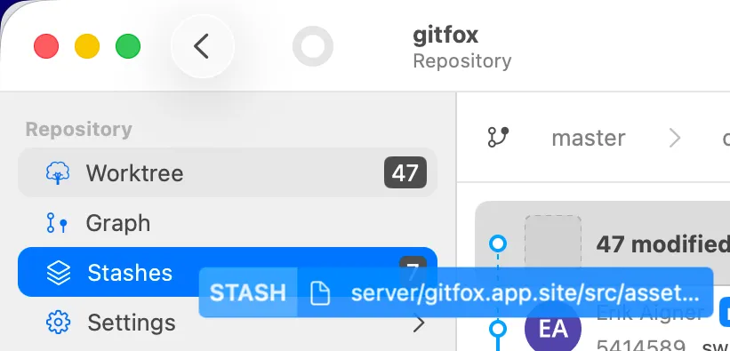 Stash selected files by dropping screenshot