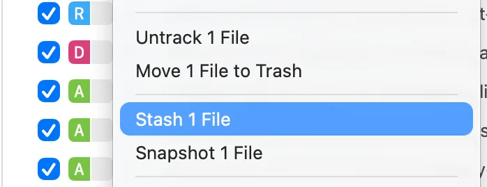 Stash selected files screenshot