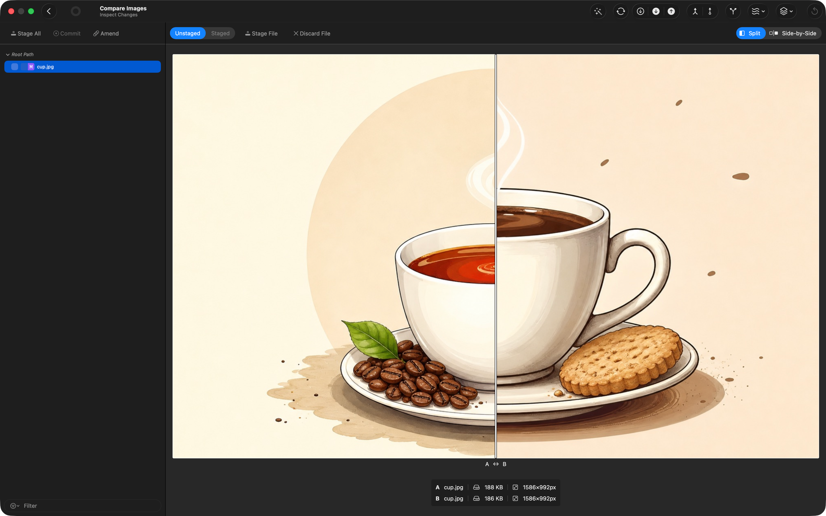 Image diff with split-screen comparison