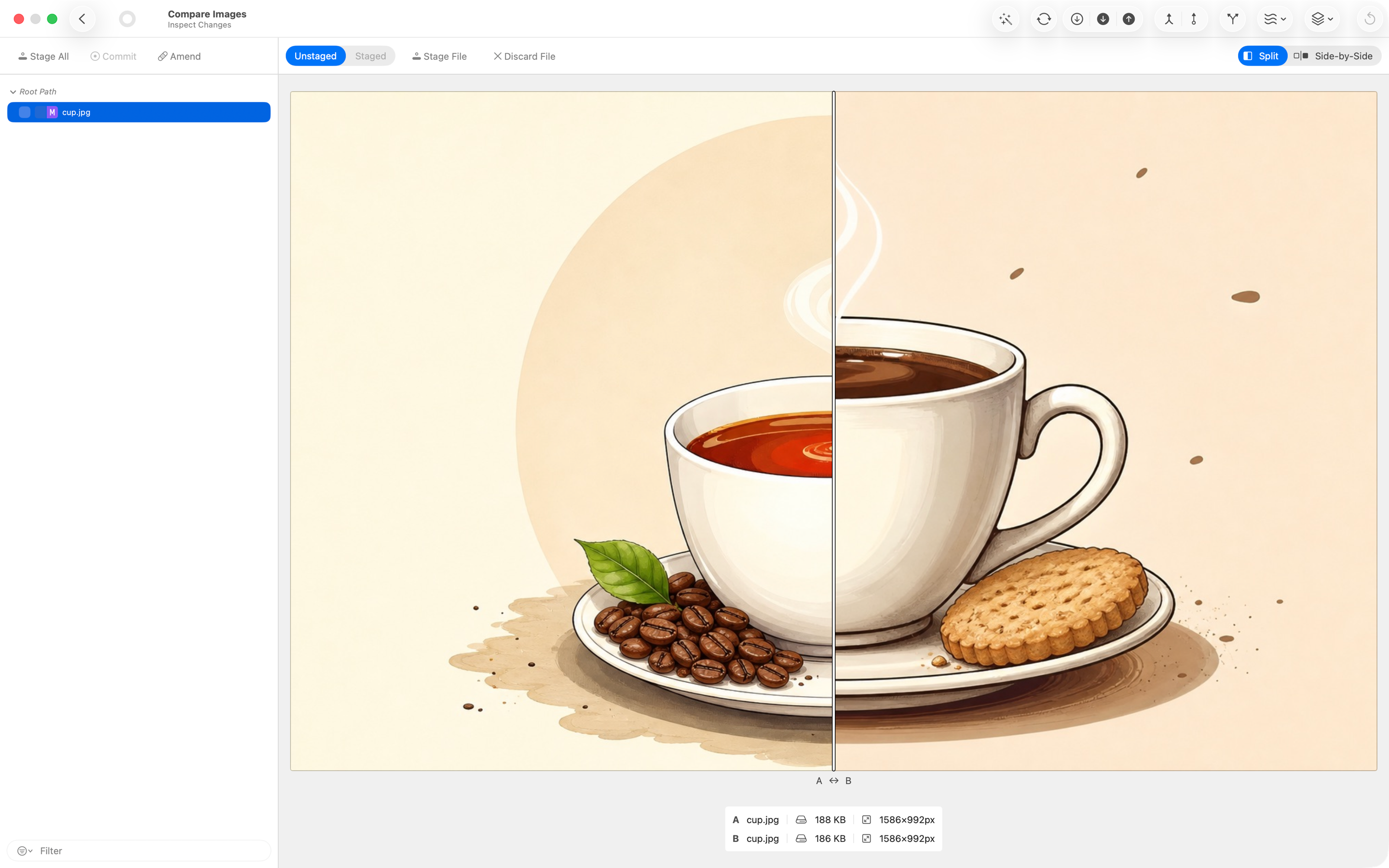 Image diff with split-screen comparison