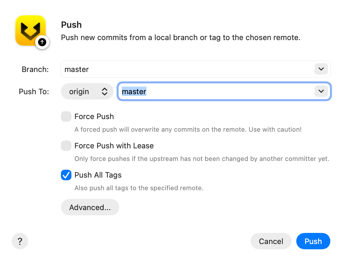 Push local changes screenshot