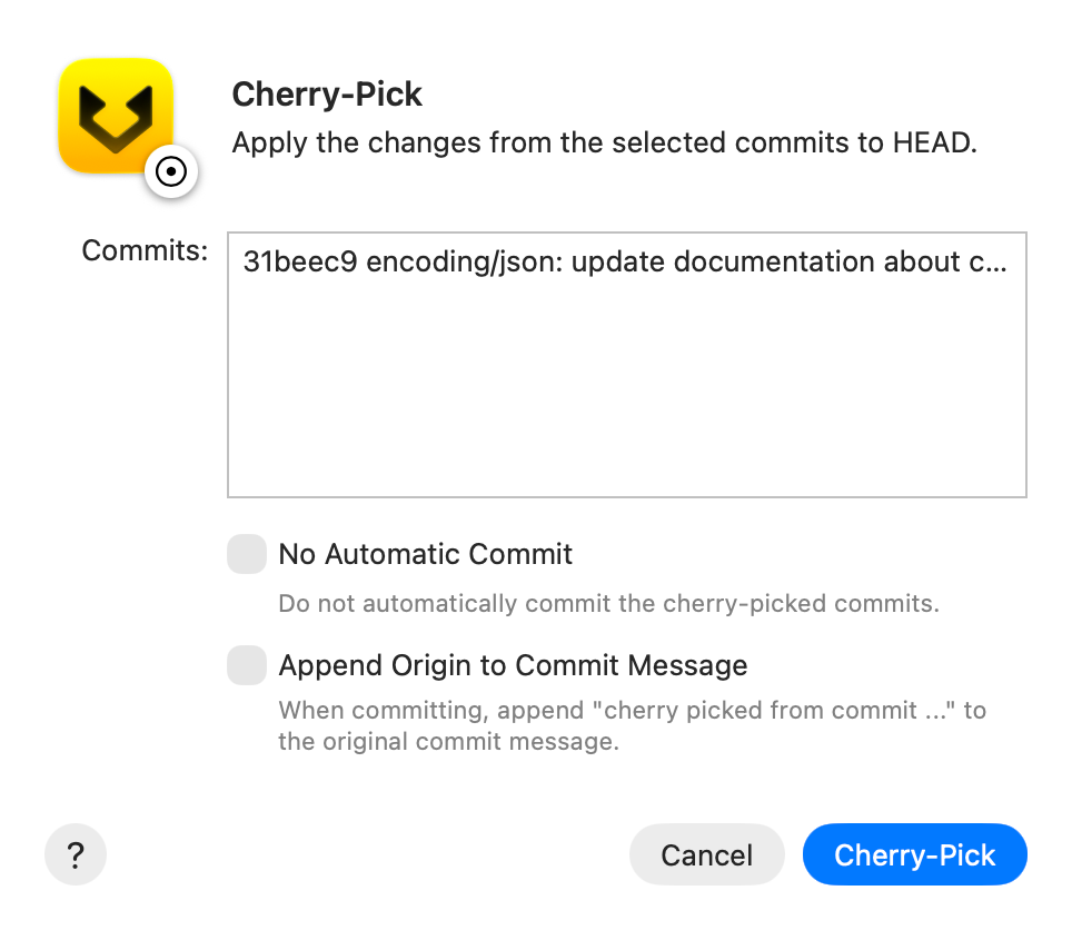 Cherry-pick selected commits screenshot