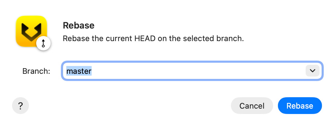 Rebase HEAD on a branch screenshot