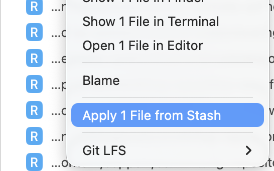 Apply selected files from a stash screenshot