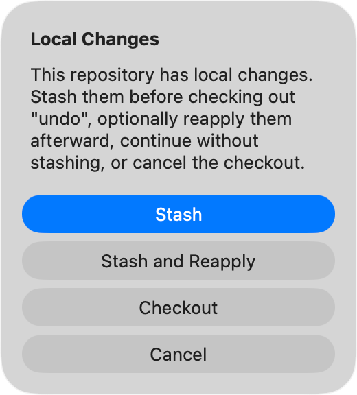 Stash changes before checkout screenshot