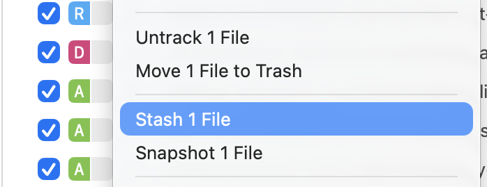 Stash selected files screenshot