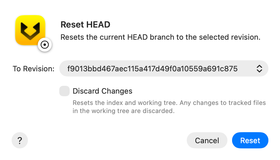 Reset HEAD to a revision screenshot