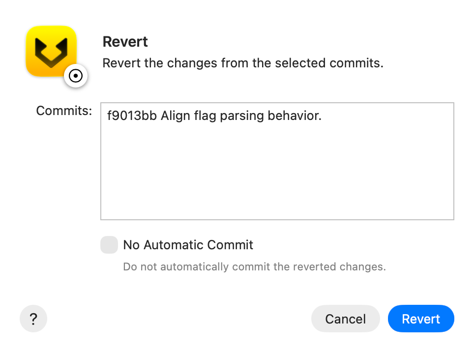 Revert selected commits screenshot